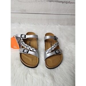 Aerothotic Womens Viking Footbed Sandals Silver Open Toe Braided Strappy 6 M New